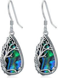 wholesale 925 Sterling Silver Paua Abalone Shell Tree Of Life Drop Earrings Celtic  For Her-Tree of Life