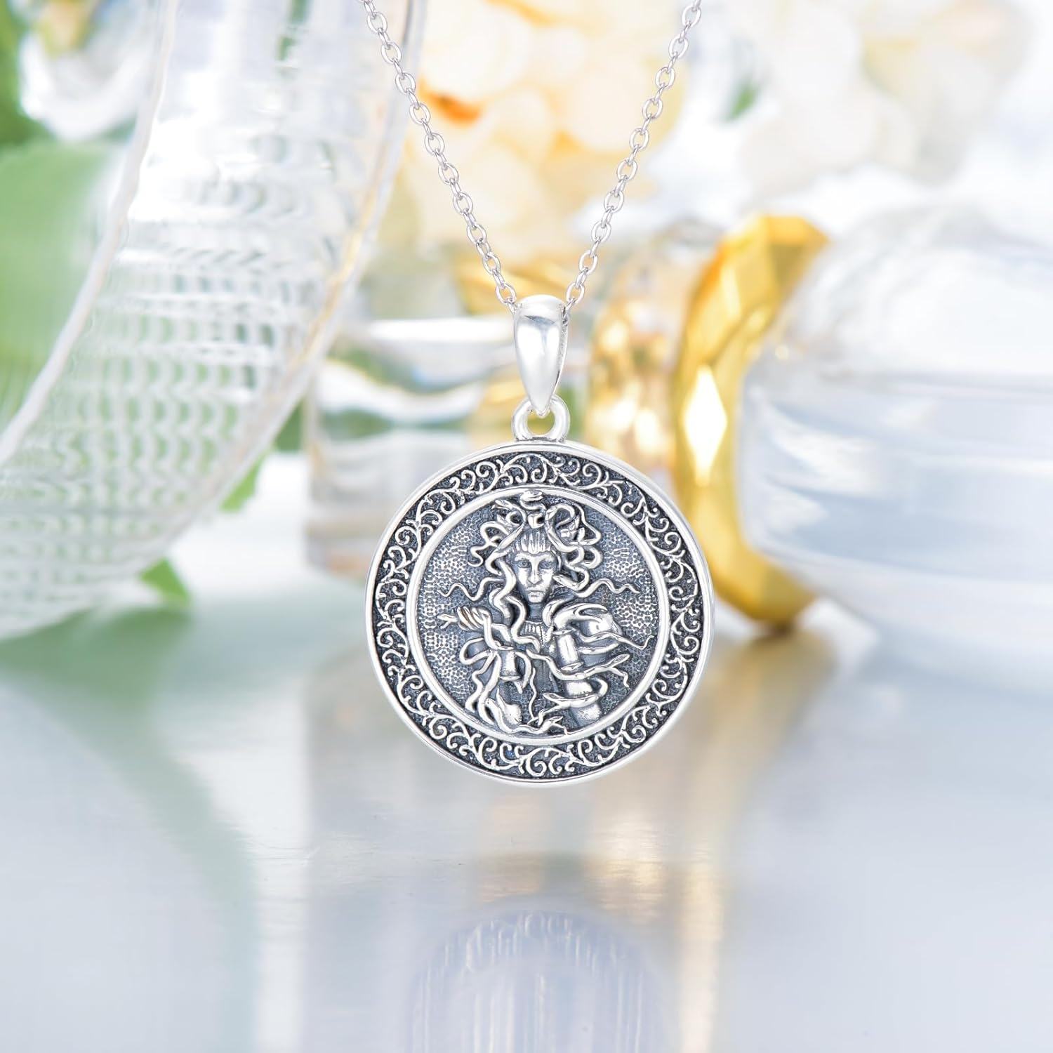 wholesale 925 Sterling Silver Medusa Head Pendant Necklaces for Women Gothic s 45cm Chain Length-0-2