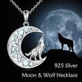 wholesale 925 Sterling Silver Crescent Moon Pendant with Howling Wolf and Pentagram Design Necklace-0-1