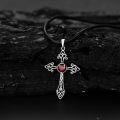 wholesale 925 Sterling Silver Cross Pendant with Red Heart Stone on Black Braided Leather Cord Necklaces for Women s (Length: Adjustable)-0-2