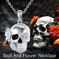 wholesale 925 Sterling Silver Skull Pendant Necklace with Flowers and Black Eyes - Gothic Jewelry for Men & Women-0-1