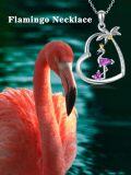 wholesale 925 Sterling Silver Flamingo Palm Tree Heart Shape Pendant Necklace for Women Girls Gifts-0-4