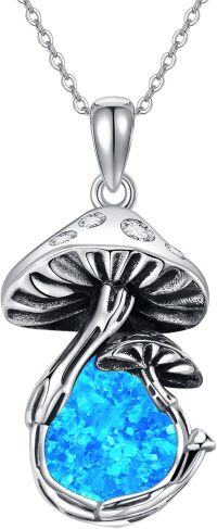 wholesale 925 Sterling Silver Opal Mushroom Pendant Necklace for Women Mothers Day Jewelry-Opal