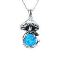wholesale 925 Sterling Silver Mushroom Necklace Wholesale With Blue Opal Pendant-Opal
