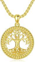 wholesale 925 Sterling Silver Gold Plated Round Black Tree of Life Necklace Pendant Jewelry for Men & Women-0-6