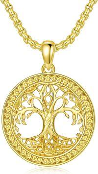 wholesale Sterling Silver Gold Plated Black Tree of Life Pendant for Men Women-A01-Gold