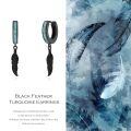 wholesale 925 Sterling Silver Blue Stone Feather Huggie Hoop Dangle Earrings-0-5