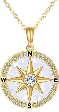 wholesale 14K Gold White Opal Diamond Starfish Pendant Necklace for Women-Yellow Gold