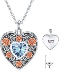 wholesale Sterling Silver Birthstone Angel Wing Cross Rose Heart Cremation Urn Necklace for Women with Funnel Kit ( chars)-Heart Non-personalized 03-Mar-Aquamarine-Heart Personalized 03-Mar-Aquamarine