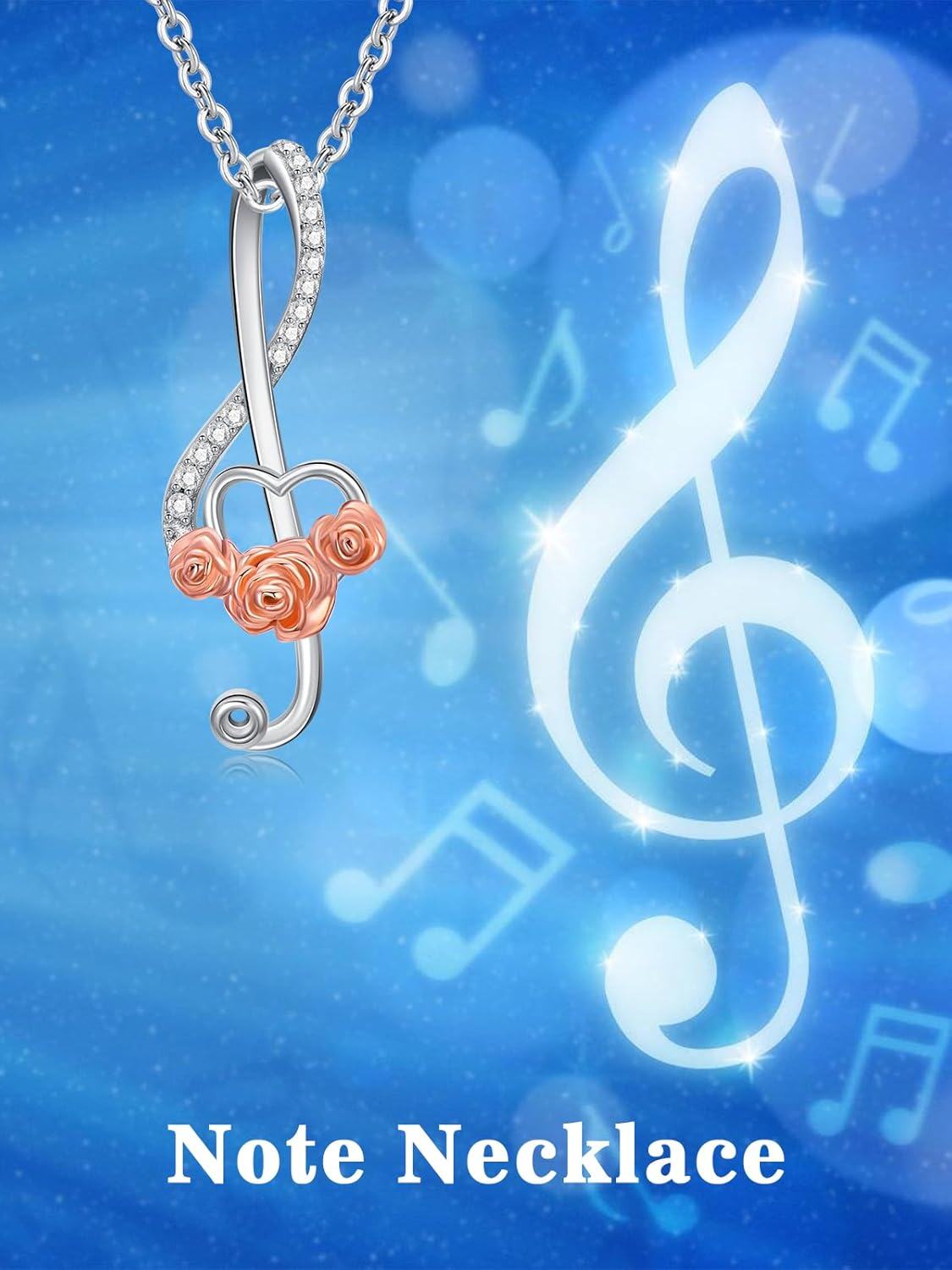 925 Sterling Silver Musical Notes & Roses Pendant Necklaces for Women - Theatre Gifts in Box-0-3