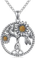 wholesale 925 Sterling Silver Tree of Life Sunflower and Daisy Pendant Necklace for Women Girls  45cm Chain Length-0-0
