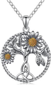 wholesale 925 Sterling Silver Tree of Life Sunflower and Daisy Pendant Necklace for Women Girls  45cm Chain Length-G-Daisy Flower
