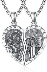 wholesale 925 Sterling Silver Saint Joseph and Mary Couples Necklace Set Religious  for Men Women-Saint Joseph and Miraculous Medal