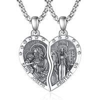 wholesale 925 Sterling Silver Heart Pendant With Saint Joseph And Protect Us Design-Saint Joseph and Miraculous Medal