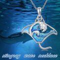 wholesale 925 Sterling Silver Manta Ray Pendant With Blue Enamel Waves-0-4