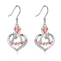 TOUPOP Sterling Silver Rose Flower Sister Dangle Earrings Jewelry Gifts-undefined