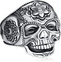 wholesale 925 Sterling Silver Adjustable Snake Shark Fox Skull Ring Punk Gothic Jewelry Gift-07-skull ring(oxidized silver)