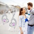 wholesale 925 Sterling Silver Pink Crystal Double Heart Drop Earrings for Women Mother's Day Gift-0-1