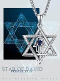 wholesale 925 Sterling Silver Hamsa Hand Star of David Pendant Necklaces for Women and Girls Judaica s 38cm  Length Adjustable Size (Silver)-0-5