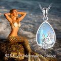 wholesale 925 Sterling Silver Teardrop Mermaid Pendant with Blue Moonstone and Star Charm Necklace-0-4
