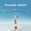 wholesale 925 Sterling Silver Pineapple Charm Anklet with Green Enamel and CZs - Adjustable Chain Links for Women's Fashion Jewelry (Beach Style)-0-5