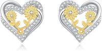 wholesale 925 Sterling Silver Heart-Shaped Sunflower Stud Earrings with Cubic Zirconia Stones - Elegant s for Women-A-Sunflower