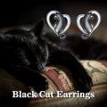 wholesale 925 Sterling Silver Black Cat Heart Stud Earrings for Women's Gift Ideas-0-4