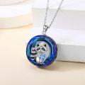wholesale 925 Sterling Silver Blue Crystal Raccoon Heart Pendant Necklace-0-1