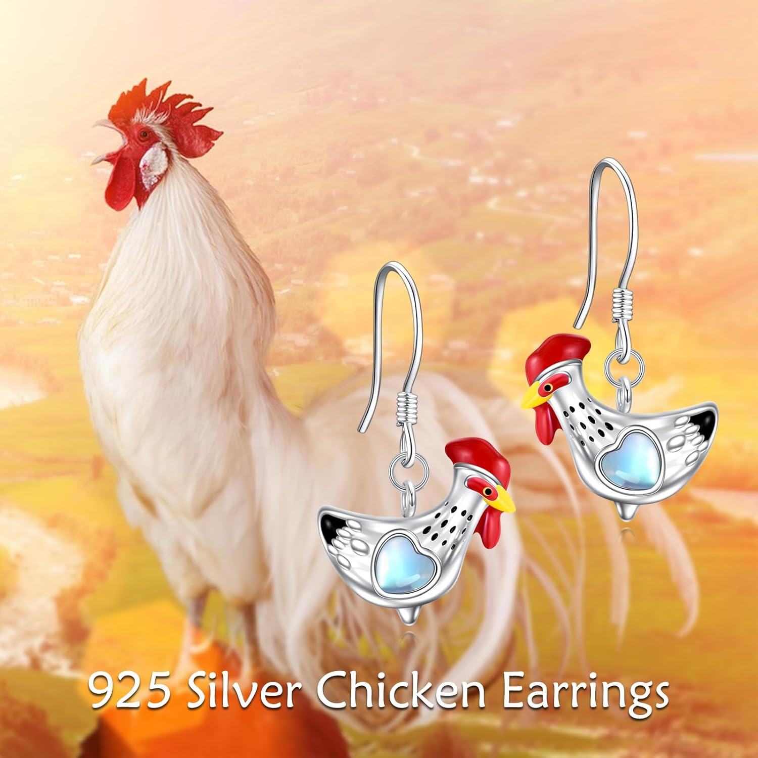 925 Sterling Silver Chicken Heart Shape Enamel Dangle Hook Earrings for Women Girls Gift Ideas-0-3