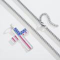wholesale 925 Sterling Silver 925 USA Flag Cross Pendant Necklace w/Red Crystals for Men/Women-0-2