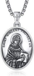 wholesale 925 Sterling Silver Oval St Vincent Protectus Pendant Necklace w/ Cross & 24+2 Extender Chain-0-0