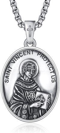 wholesale 925 Sterling Silver Oval St Vincent Protectus Pendant Necklace w/ Cross & 24+2 Extender Chain-A38-Saint Vincent