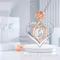 TOUPOP Sterling Silver Birthstone Forever Love Heart Rose Pendant Necklace-0-5