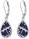 wholesale 925 Sterling Silver Dragonfly Blue Stone Drop Dangle Leverback Earrings-0-0