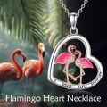 wholesale 925 Sterling Silver Flamingo Heart Pendant Necklace  for Women Mother Wife-0-2