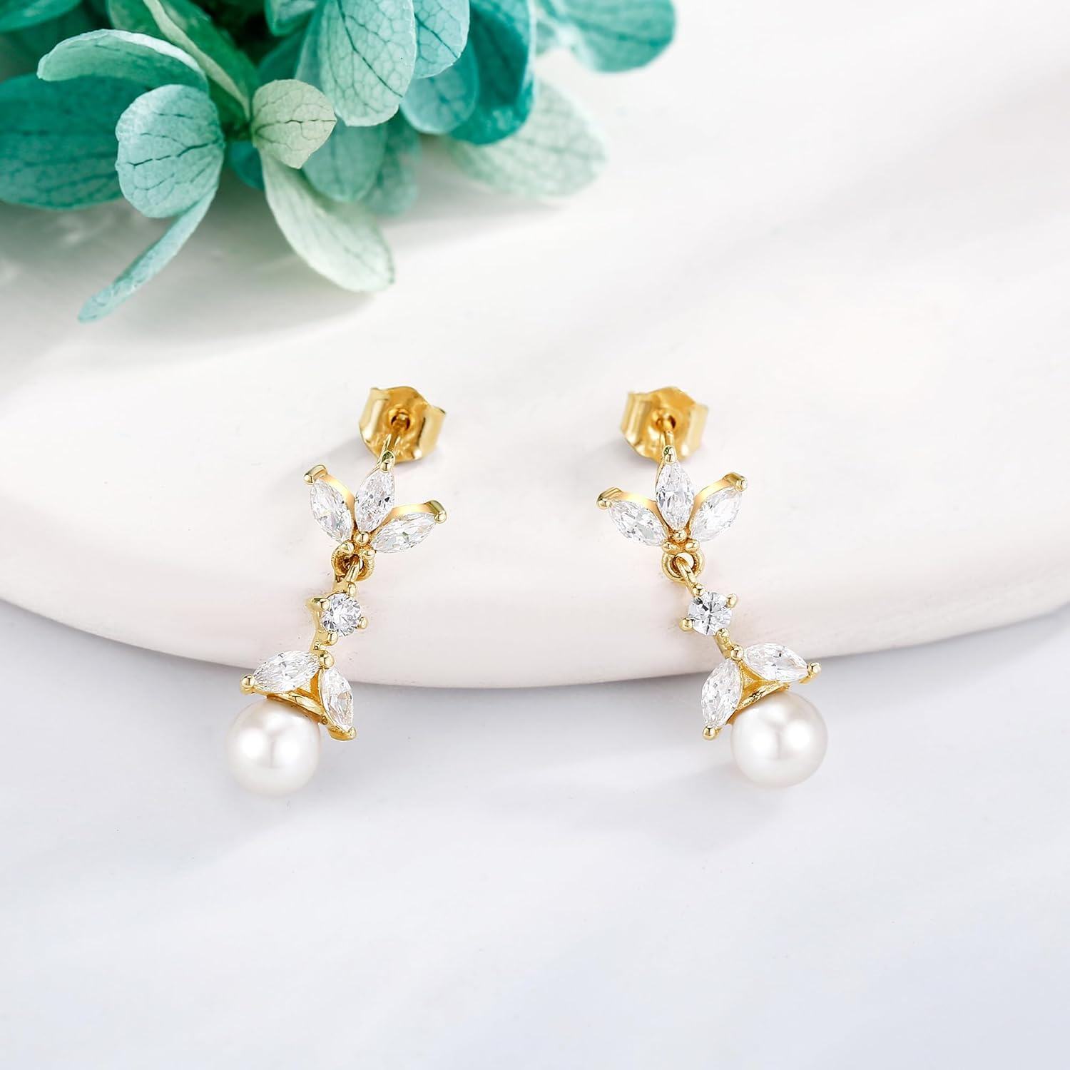 wholesale 18K Gold Pearl Flower Drop Dangle Earring for Women Girls-0-3
