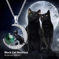 wholesale 925 Sterling Silver Malachite Moon Cat Pendant Necklaces for Women's -0-5