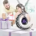 wholesale 925 Sterling Silver Crescent Moon with Amethyst Pendant Necklaces for Women s 45cm Chain Length-0-5