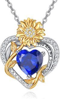 wholesale 925 Sterling Silver Sunflower Birthstone Necklace Women s Heart Pendant Jewelry Gift-09 Sep