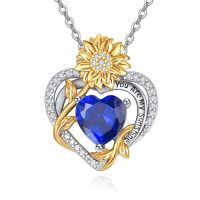 wholesale 925 Sterling Silver You Are My Sunshine Sunflower Heart Pendant Necklace-09 Sep