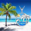 wholesale 925 Sterling Silver Blue Opal Wave and Palm Tree Necklace for Women Nature Inspired s-0-5