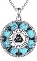 wholesale 925 Sterling Silver 925 with Turquoise Stone Viking Valknut Rune Amulet Pendant Necklace for Men & Women-0-0