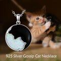 wholesale 925 Sterling Silver Opal Black Onyx Cat Pendant Necklace s for Women Girls-0-2