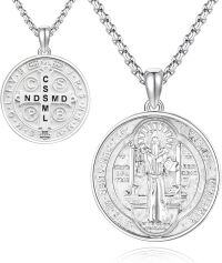 wholesale 925 Sterling Silver St Benedict Medal Necklace for Men Women Catholic Jewelry Protection Gift 36 Chain-12c-St Benedict-White Gold-12c-St Benedict-White Gold