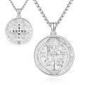 wholesale 925 Sterling Silver St Benedict Medal Necklace for Men Women Catholic Jewelry Protection Gift 36 Chain-0-0