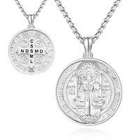 wholesale 925 Sterling Silver St Benedict Medal Necklace for Men Women Catholic Jewelry Protection Gift 36 Chain-12c-St Benedict-White Gold-12c-St Benedict-White Gold