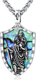 wholesale  Shield-Shaped Saint Religious Pendant with Abalone Shell Inlay and Cross Charm - 3D Relief Design for Men & Women-0-0