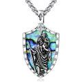 wholesale 925 Sterling Silver St Christopher Shield Necklace With Abalone Shell Inlay-0-0