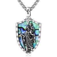 wholesale 925 Sterling Silver St Christopher Shield Necklace With Abalone Shell Inlay-F-St Christopher Shield Charm Abalone Shell