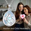 wholesale 925 Sterling Silver Teardrop Mother Daughter Son Pendant Necklaces with Blue Shell and Cubic Zirconia for Women Girls Gifts-0-2